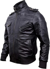 Mens Genuine Black Hooded Bomber Leather Jacket | Real Lambskin Waxed Brown Leather Jackets for Men with Removable Hood