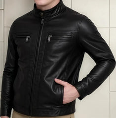 Men's Black Leather Jacket Motorcyclist
