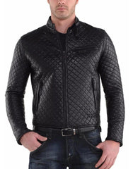 Men's new Fully Hand Made quilted Genuine leather jacket