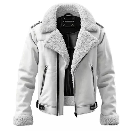 Men's Raf B3 Bomber Flying Aviator White Real Sheepskin Leather Jacket Fur Coat