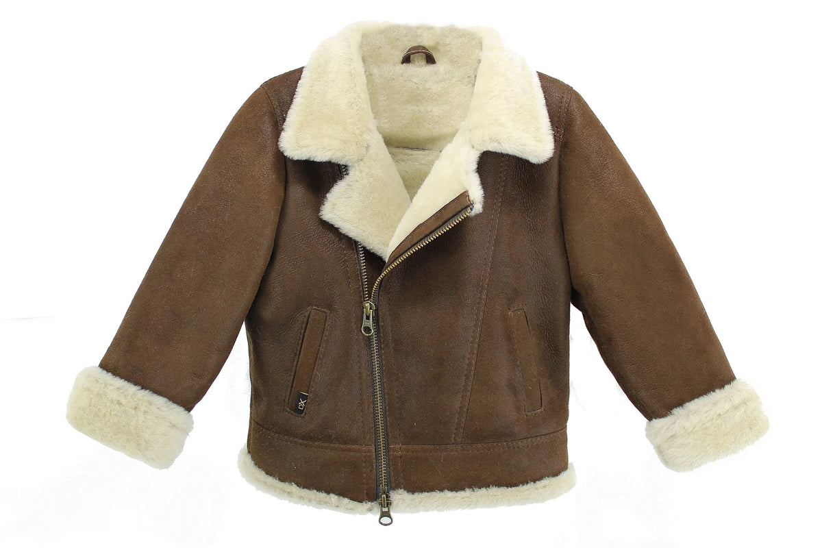 Winter children's Baby natural sheepskin , Lambskin Biker Jacket