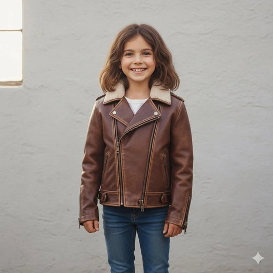 Handmade Genuine Leather Jacket - Soft Shearling Collar