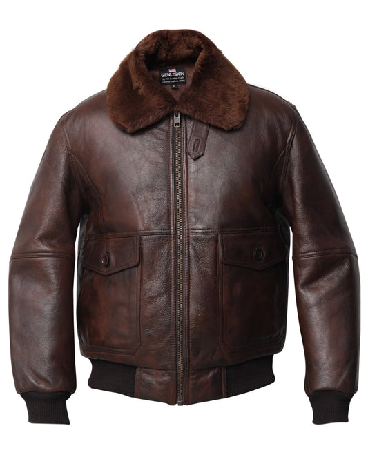 Mens A2 Brown Bomber Sheepskin Leather Real Shearling Aviator Winter Coat Jacket