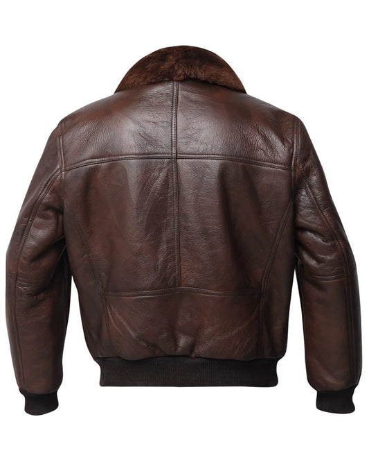 Mens A2 Brown Bomber Sheepskin Leather Real Shearling Aviator Winter Coat Jacket