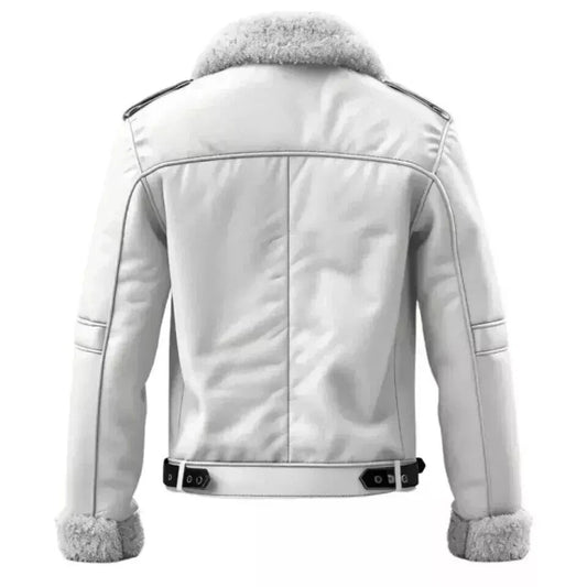 Men's Raf B3 Bomber Flying Aviator White Real Sheepskin Leather Jacket Fur Coat