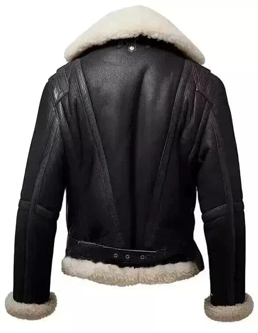 Men's Real Leather RAF Aviator B3 Pilot Flying Shearling Bomber Fur Black Jacket